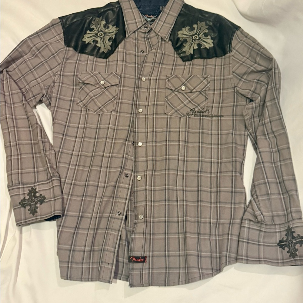 Fender Rock & Roll Religion Western Shirt XL – Leather Trim, Embroidered